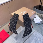 Christian Louboutin CL Women's Black Pointed-Toe Chain Stiletto Ankle Boots