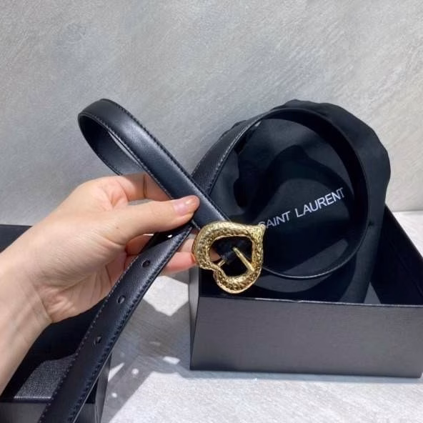 9 Yves Saint Laurent Original Style Retro Gold-Buckle Heart-Shaped Women's Leather Belt - Image 1