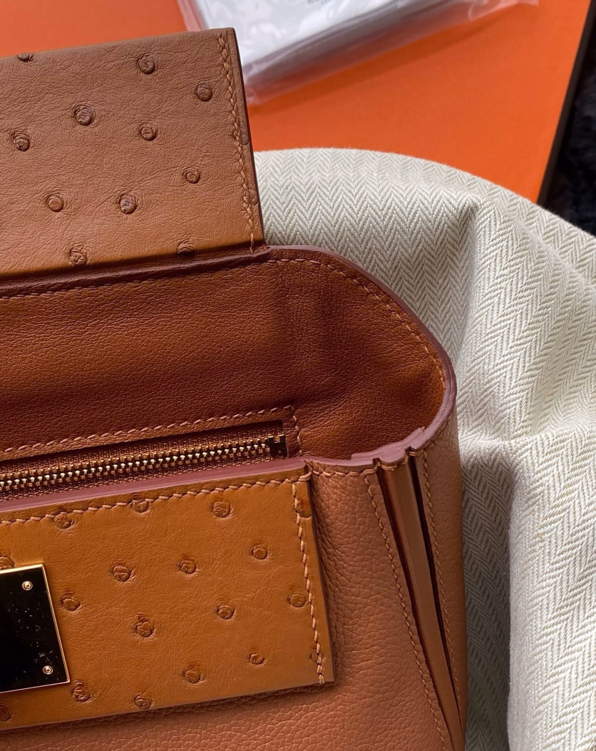 Hermes 24/24 Mini 21 Touch Bag in Gold Evercolor and Ostrich Leather - Image 9