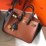 Hermes Bi-Color Birkin 25cm Bag In Brown/Black Clemence Leather - Image 2