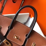 Hermes Bi-Color Birkin 25cm Bag In Brown/Black Clemence Leather - Image 4