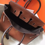 Hermes Bi-Color Birkin 25cm Bag In Brown/Black Clemence Leather - Image 5