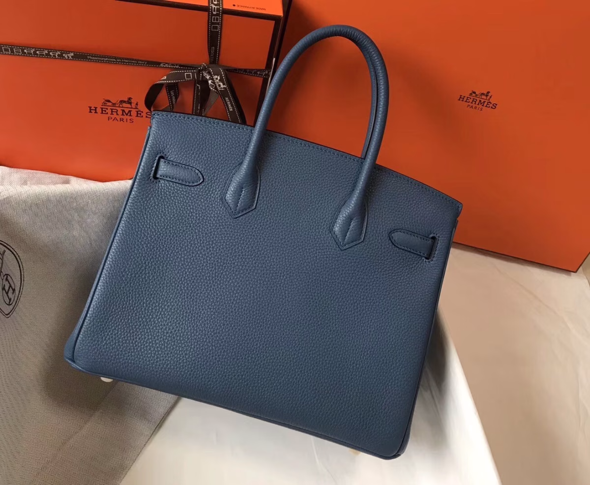 Hermes Birkin 30cm Bag In Blue Agate Clemence Leather - Image 3