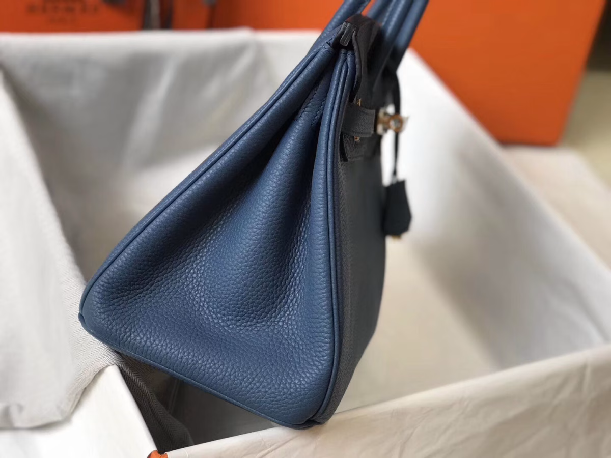 Hermes Birkin 30cm Bag In Blue Agate Clemence Leather - Image 5