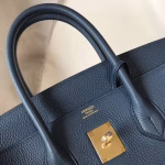 Hermes Birkin 30cm Bag In Blue Agate Clemence Leather - Image 7