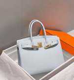Hermes Birkin 30cm Bag In Blue Brume Clemence Leather GHW - Image 8