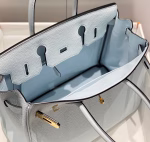 Hermes Birkin 30cm Bag In Blue Brume Clemence Leather GHW - Image 9