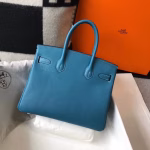 Hermes Birkin 30cm Bag In Blue Jean Clemence Leather - Image 6