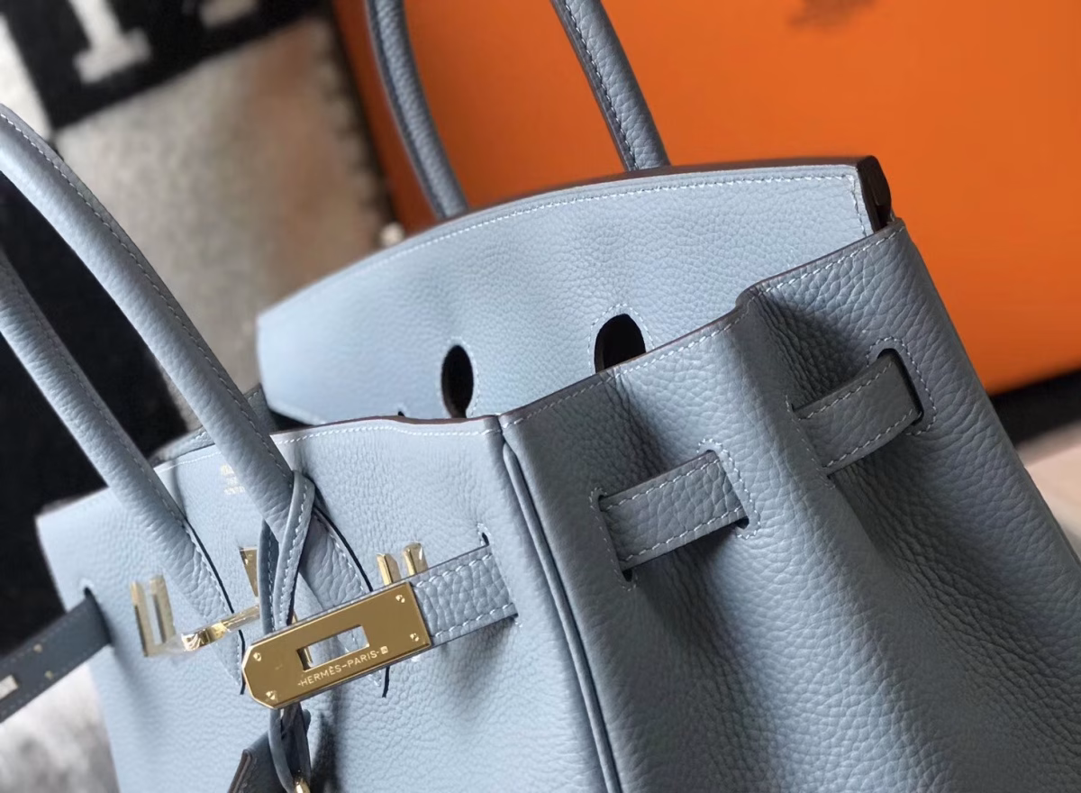 Hermes Birkin 30cm Bag In Blue Lin Clemence Leather - Image 4