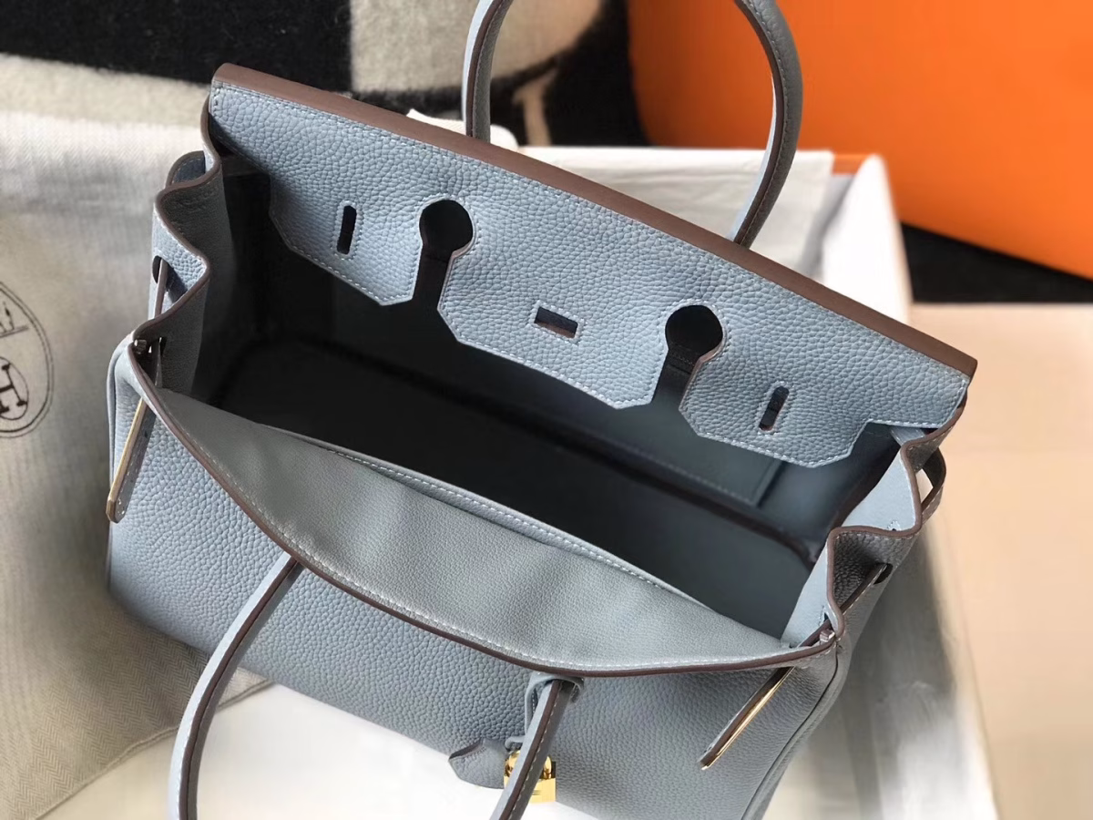 Hermes Birkin 30cm Bag In Blue Lin Clemence Leather - Image 2