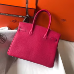 Hermes Birkin 30cm Bag In Rose Red Clemence Leather - Image 7