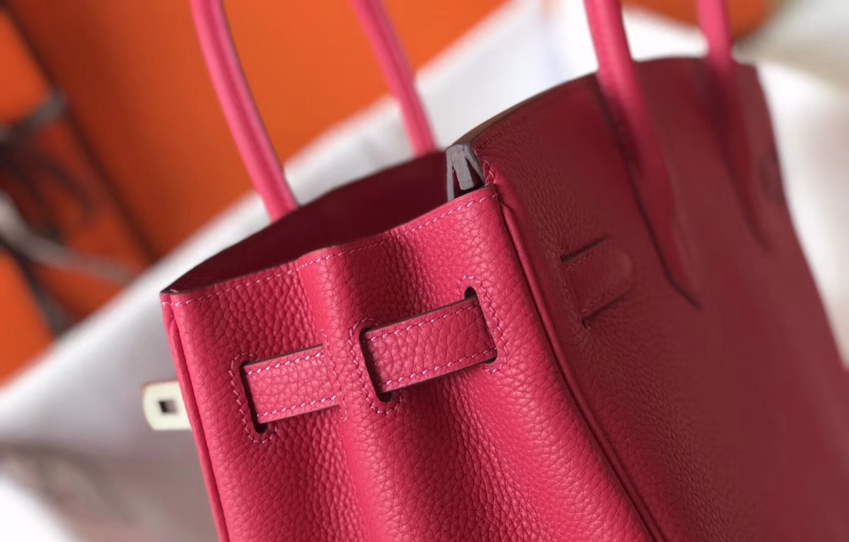 Hermes Birkin 30cm Bag In Rose Red Clemence Leather - Image 3