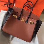 Hermes Bi-Color Birkin 35cm Bag In Brown/Black Clemence Leather - Image 8