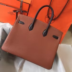 Hermes Bi-Color Birkin 35cm Bag In Brown/Black Clemence Leather - Image 6