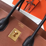 Hermes Bi-Color Birkin 35cm Bag In Brown/Black Clemence Leather - Image 3