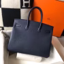 Hermes Birkin 35cm Bag In Navy Blue Clemence Leather - Image 7