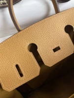 Hermes Birkin 25 Retourne Handmade Bag In Biscuit Clemence Leather - Image 8
