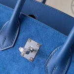 Hermes Birkin 25 Grizzly Bag in Blue Veau Doblis and Swift Leather - Image 8