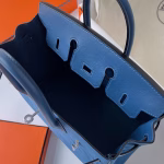Hermes Birkin 25 Grizzly Bag in Blue Veau Doblis and Swift Leather - Image 9