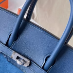Hermes Birkin 25 Grizzly Bag in Blue Veau Doblis and Swift Leather - Image 4
