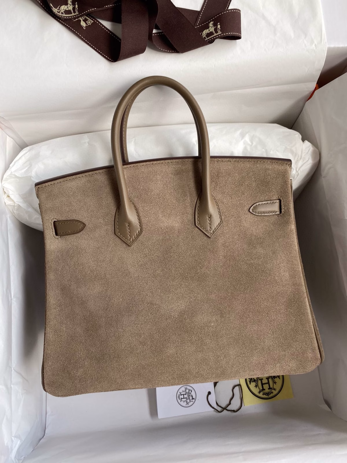 Hermes Birkin 25 Grizzly Bag in Taupe Veau Doblis and Swift Leather - Image 2