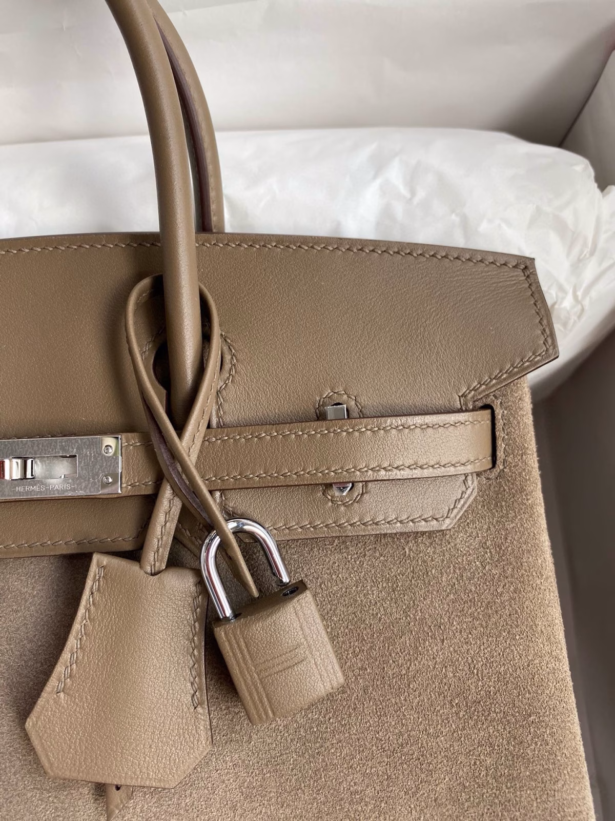 Hermes Birkin 25 Grizzly Bag in Taupe Veau Doblis and Swift Leather - Image 9