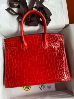 Hermes Birkin 25 Handmade Bag In Red Crocodile Niloticus Shiny Skin - Image 6