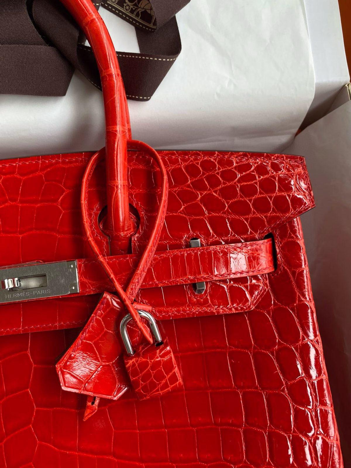 Hermes Birkin 25 Handmade Bag In Red Crocodile Niloticus Shiny Skin - Image 5