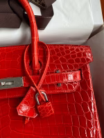 Hermes Birkin 25 Handmade Bag In Red Crocodile Niloticus Shiny Skin - Image 5