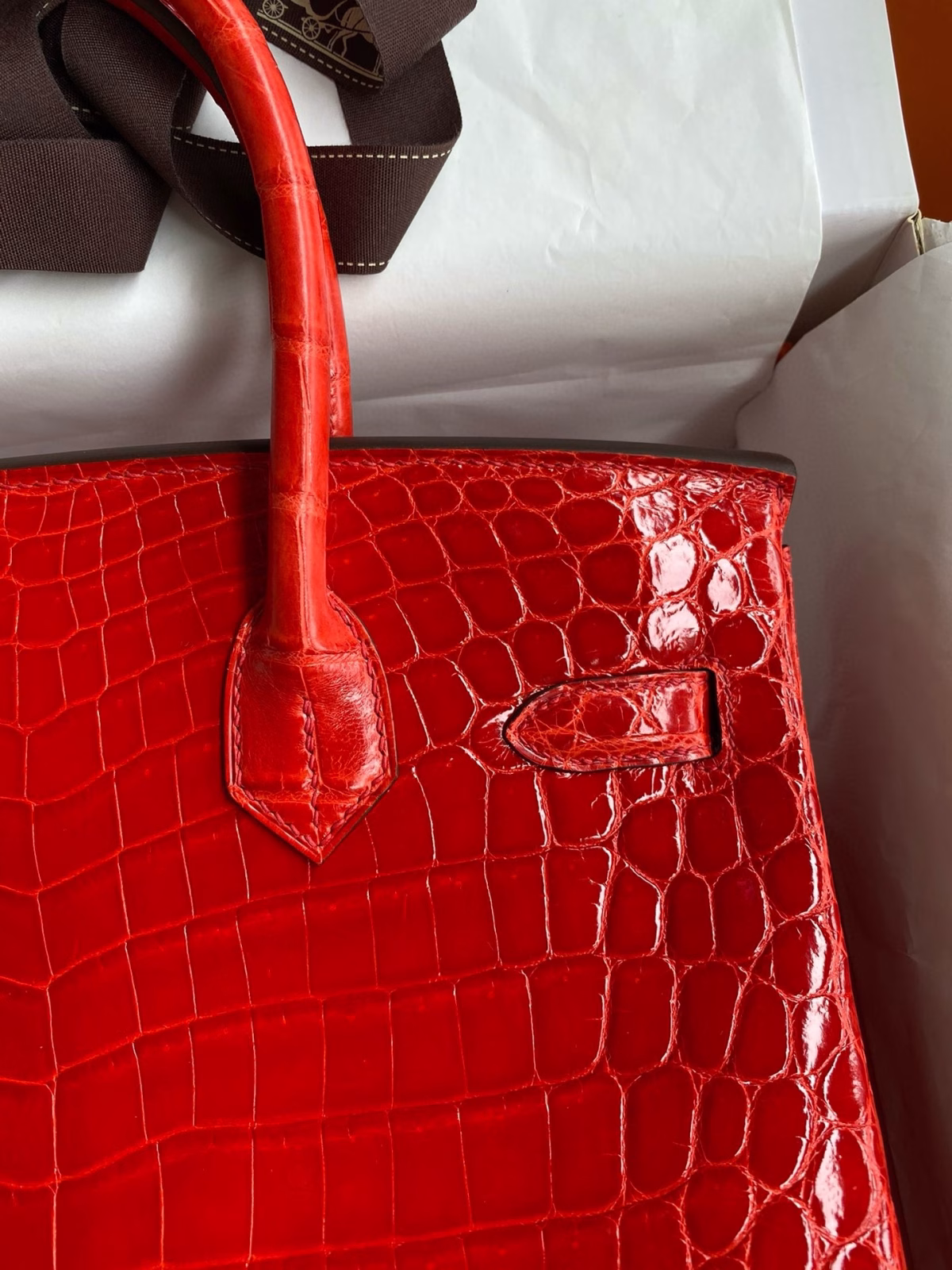 Hermes Birkin 25 Handmade Bag In Red Crocodile Niloticus Shiny Skin - Image 4