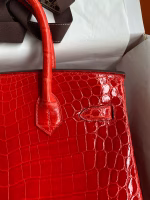 Hermes Birkin 25 Handmade Bag In Red Crocodile Niloticus Shiny Skin - Image 4