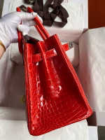 Hermes Birkin 25 Handmade Bag In Red Crocodile Niloticus Shiny Skin - Image 8