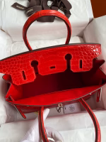 Hermes Birkin 25 Handmade Bag In Red Crocodile Niloticus Shiny Skin - Image 7
