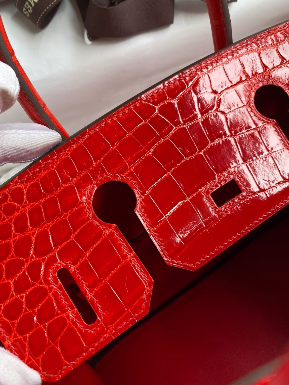 Hermes Birkin 25 Handmade Bag In Red Crocodile Niloticus Shiny Skin - Image 3
