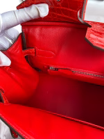 Hermes Birkin 25 Handmade Bag In Red Crocodile Niloticus Shiny Skin - Image 9