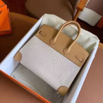 Hermes Birkin 25 Handmade Bag In Toile & Biscuit Swift Leather - Image 2