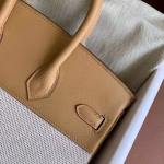 Hermes Birkin 25 Handmade Bag In Toile & Biscuit Swift Leather - Image 6