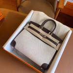 Hermes Birkin 25 Handmade Bag In Toile & Chocolat Swift Leather - Image 4