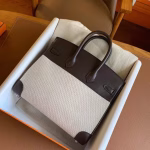 Hermes Birkin 25 Handmade Bag In Toile & Chocolat Swift Leather - Image 2