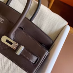 Hermes Birkin 25 Handmade Bag In Toile & Chocolat Swift Leather - Image 8