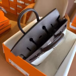 Hermes Birkin 25 Handmade Bag In Toile & Chocolat Swift Leather - Image 3