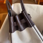 Hermes Birkin 25 Handmade Bag In Toile & Chocolat Swift Leather - Image 7