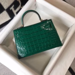 Hermes Kelly Mini II Bag In Green Embossed Crocodile Leather - Image 7