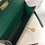 Hermes Kelly Mini II Bag In Green Embossed Crocodile Leather - Image 4