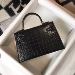 Hermes Kelly Mini II Bag In Black Embossed Crocodile Leather - Image 8
