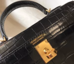 Hermes Kelly Mini II Bag In Black Embossed Crocodile Leather - Image 4