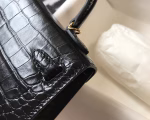 Hermes Kelly Mini II Bag In Black Embossed Crocodile Leather - Image 2
