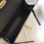 Hermes Kelly Mini II Bag In Black Embossed Crocodile Leather - Image 7