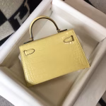 Hermes Kelly Mini II Bag In Jaune Poussin Embossed Crocodile Leather - Image 6