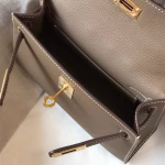 Hermes Kelly Mini II Bag In Taupe Grey Epsom Leather - Image 3